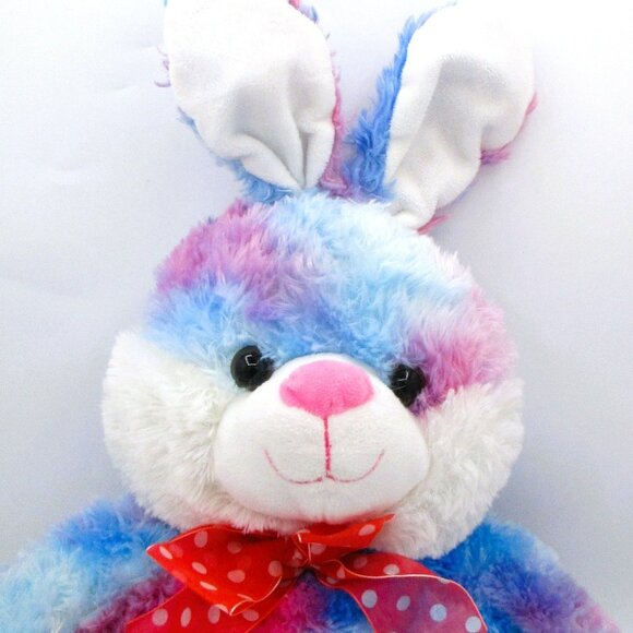 Hommerbest Tie Dye Plush Easter Bunny 20" Polka Dot Bow Soft Lovey & Cuddle Toy - Picture 4 of 4